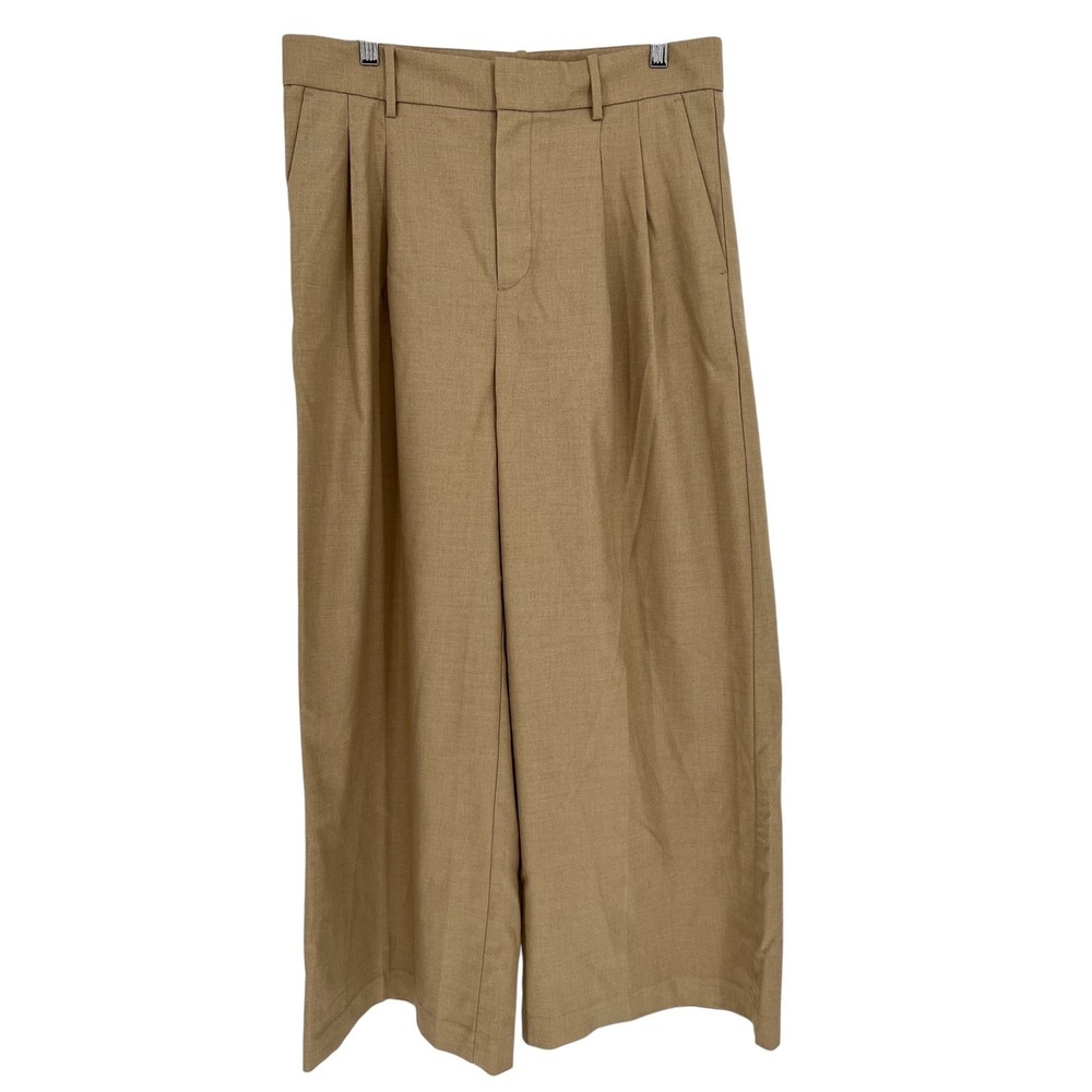 Madewell The Harlow Superwide-Leg Pants Women 6 Tan Pleated High Rise Workwear